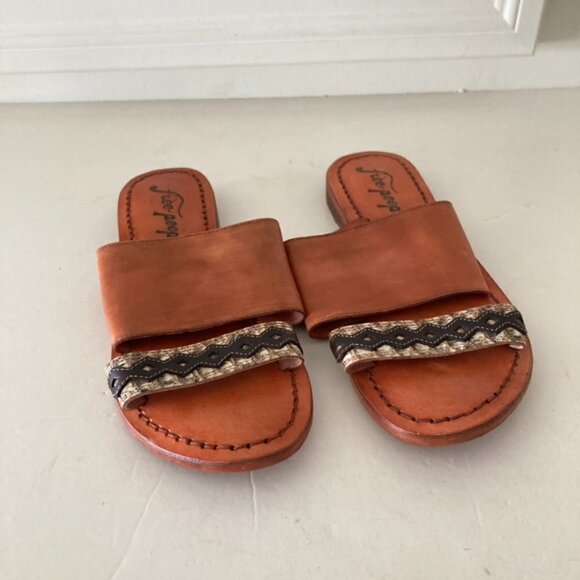 NWOT Free People Saturday Boho Sandals Orange Leather Sz 37 - Picture 1 of 5